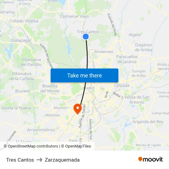 Tres Cantos to Zarzaquemada map