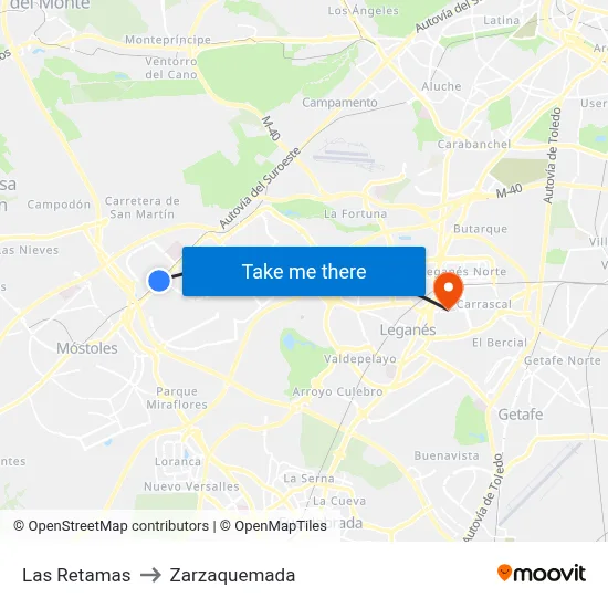Las Retamas to Zarzaquemada map