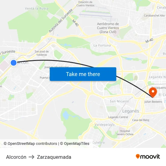 Alcorcón to Zarzaquemada map