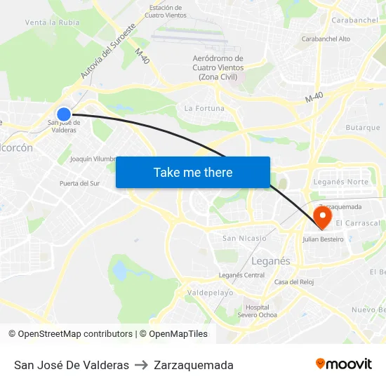 San José De Valderas to Zarzaquemada map