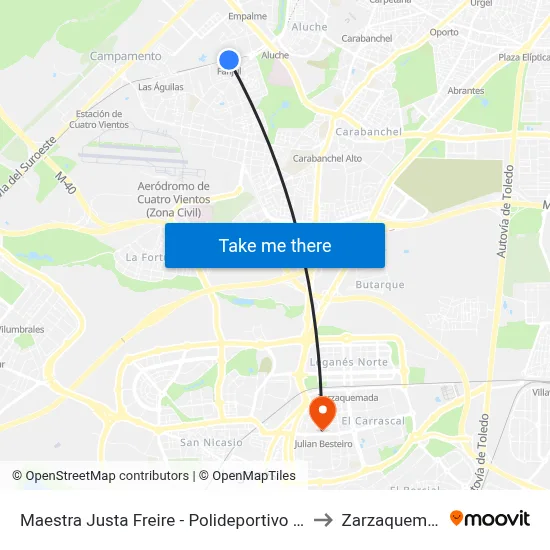 Maestra Justa Freire - Polideportivo Aluche to Zarzaquemada map