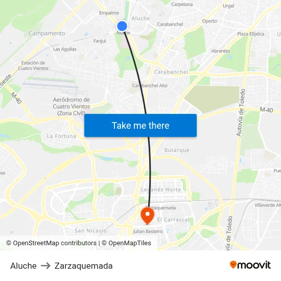 Aluche to Zarzaquemada map