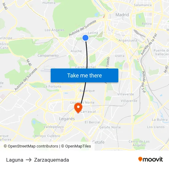 Laguna to Zarzaquemada map