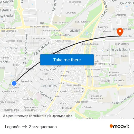 Leganés to Zarzaquemada map