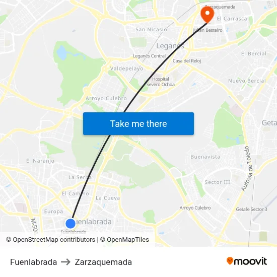 Fuenlabrada to Zarzaquemada map