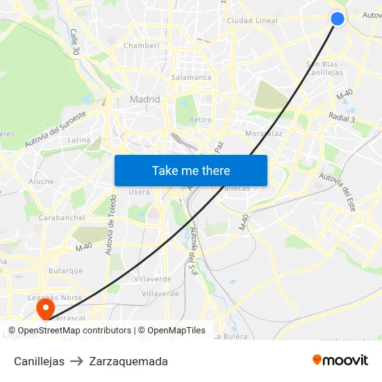 Canillejas to Zarzaquemada map