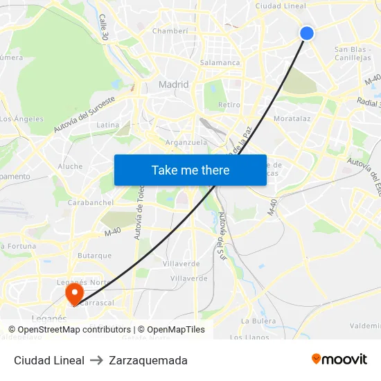 Ciudad Lineal to Zarzaquemada map