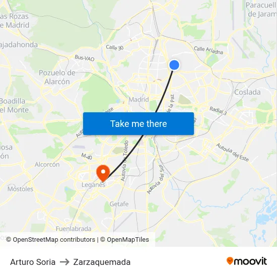 Arturo Soria to Zarzaquemada map