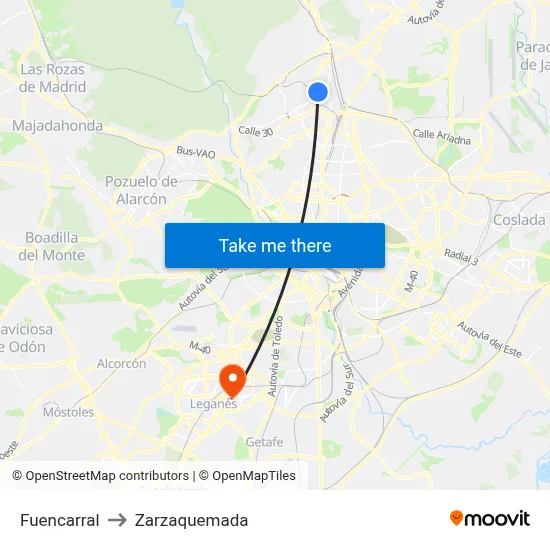 Fuencarral to Zarzaquemada map