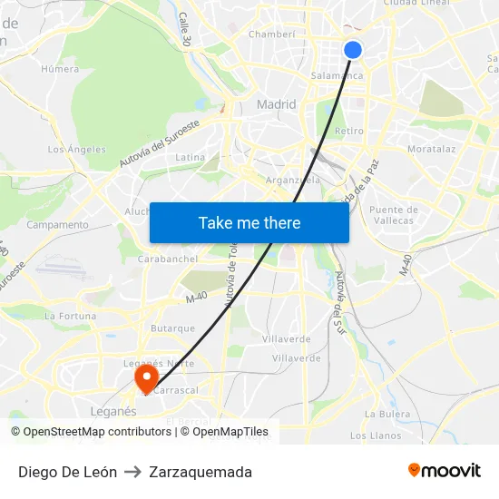 Diego De León to Zarzaquemada map