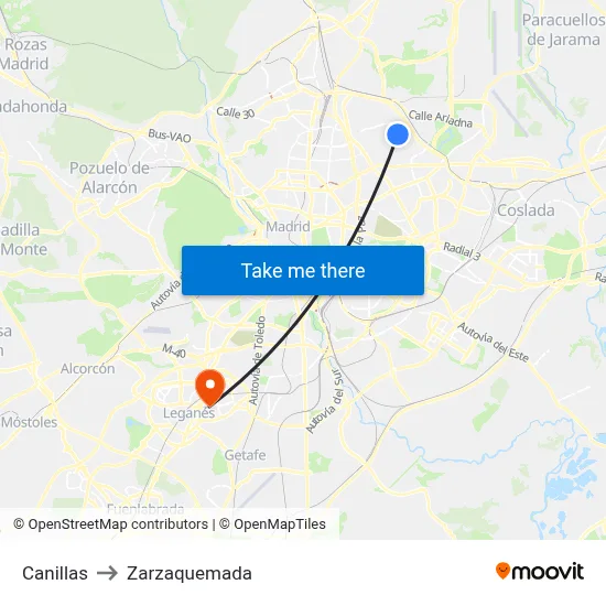Canillas to Zarzaquemada map