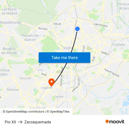 Pío XII to Zarzaquemada map