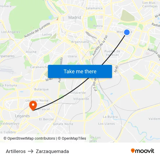 Artilleros to Zarzaquemada map
