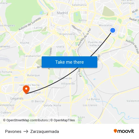 Pavones to Zarzaquemada map