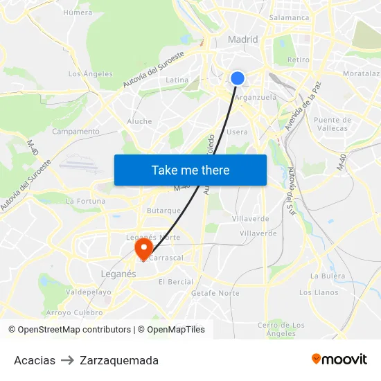 Acacias to Zarzaquemada map