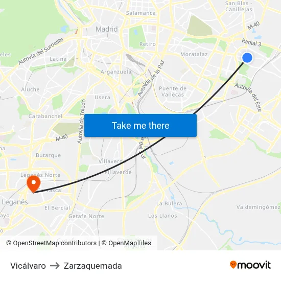Vicálvaro to Zarzaquemada map