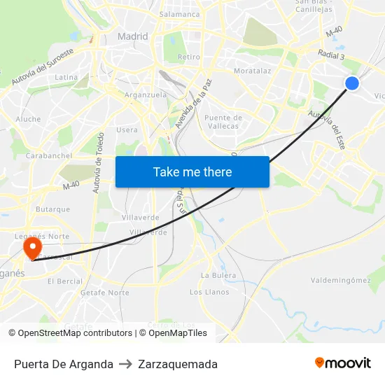 Puerta De Arganda to Zarzaquemada map