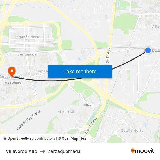 Villaverde Alto to Zarzaquemada map
