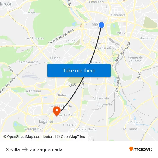 Sevilla to Zarzaquemada map