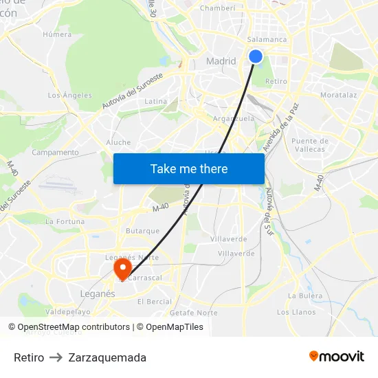 Retiro to Zarzaquemada map
