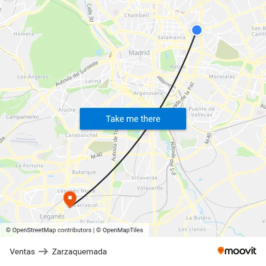 Ventas to Zarzaquemada map