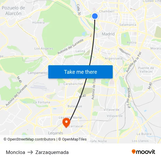 Moncloa to Zarzaquemada map