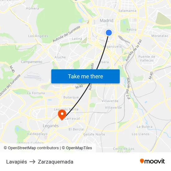 Lavapiés to Zarzaquemada map