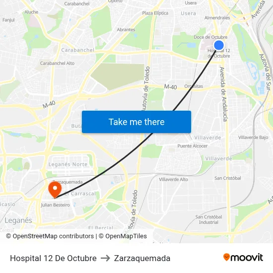 Hospital 12 De Octubre to Zarzaquemada map