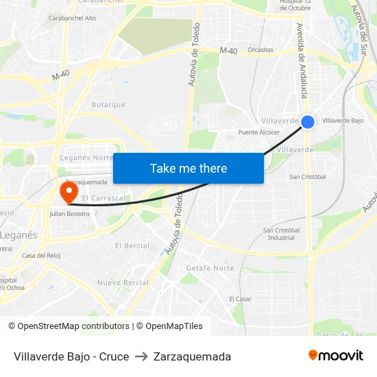 Villaverde Bajo - Cruce to Zarzaquemada map