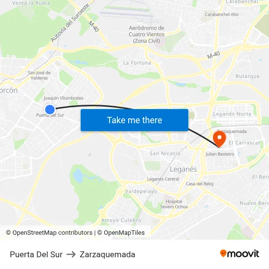 Puerta Del Sur to Zarzaquemada map
