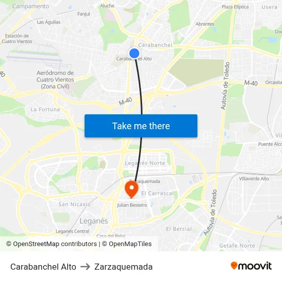 Carabanchel Alto to Zarzaquemada map