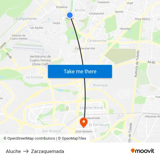 Aluche to Zarzaquemada map