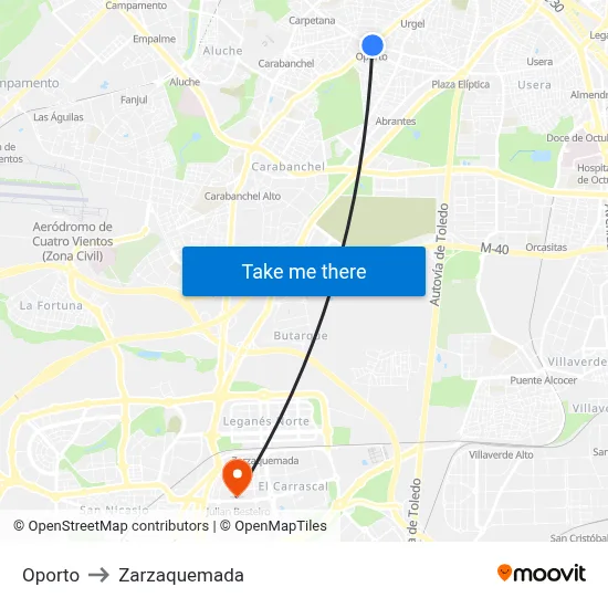 Oporto to Zarzaquemada map