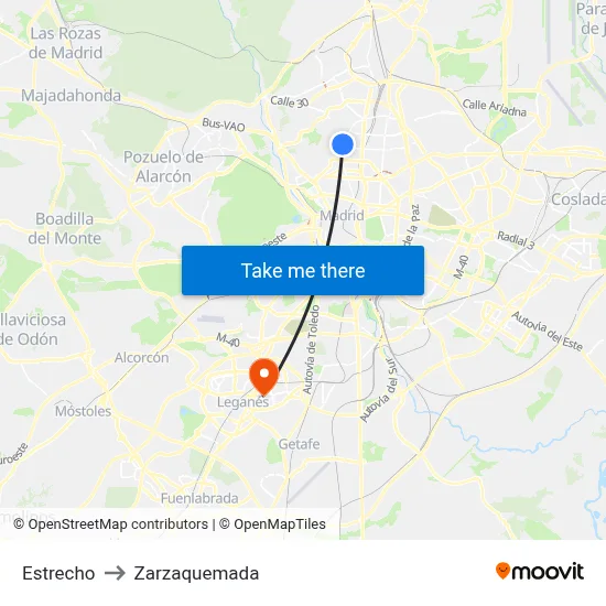 Estrecho to Zarzaquemada map
