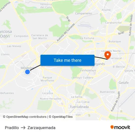 Pradillo to Zarzaquemada map