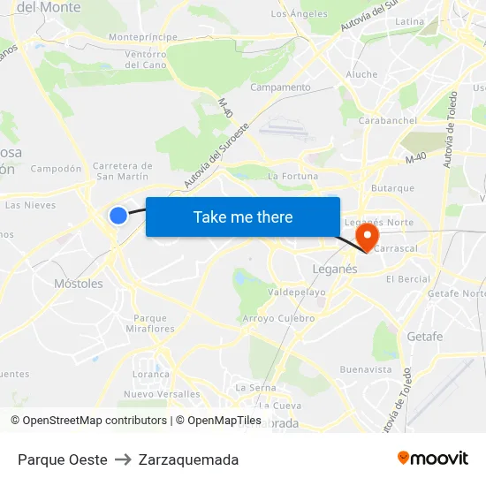 Parque Oeste to Zarzaquemada map