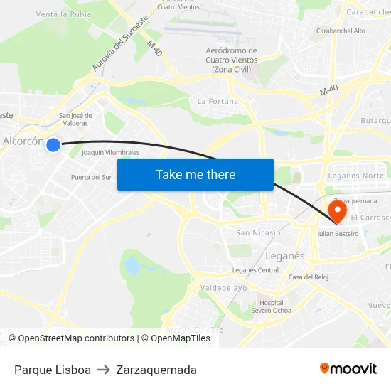 Parque Lisboa to Zarzaquemada map