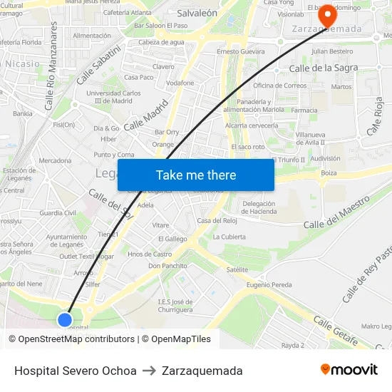 Hospital Severo Ochoa to Zarzaquemada map