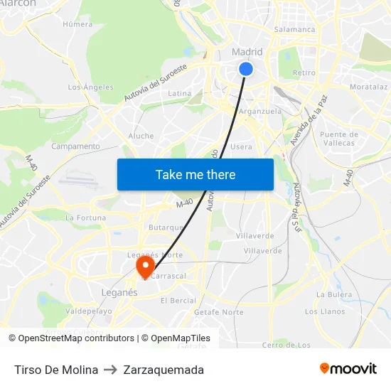 Tirso De Molina to Zarzaquemada map