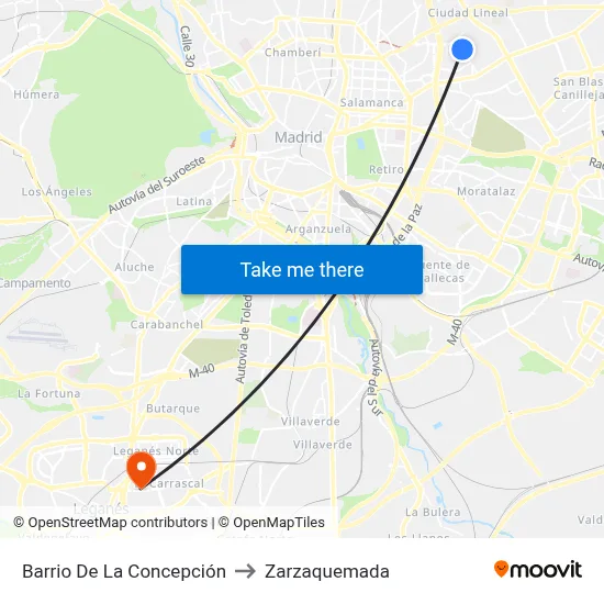 Barrio De La Concepción to Zarzaquemada map