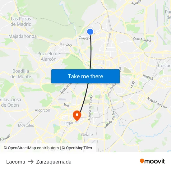 Lacoma to Zarzaquemada map
