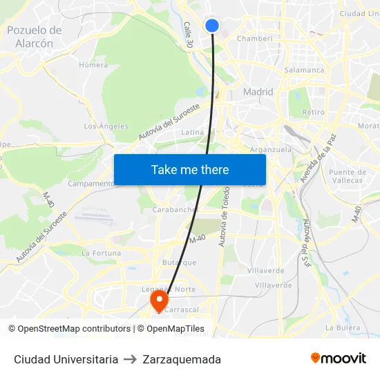 Ciudad Universitaria to Zarzaquemada map