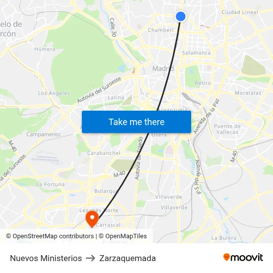 Nuevos Ministerios to Zarzaquemada map