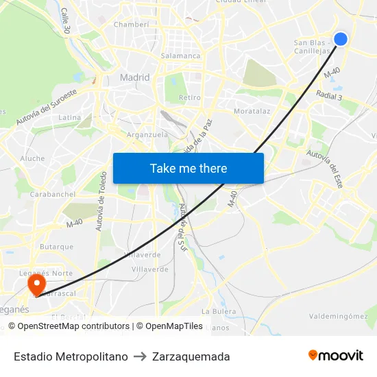 Estadio Metropolitano to Zarzaquemada map
