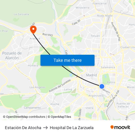 Estación De Atocha to Hospital De La Zarzuela map