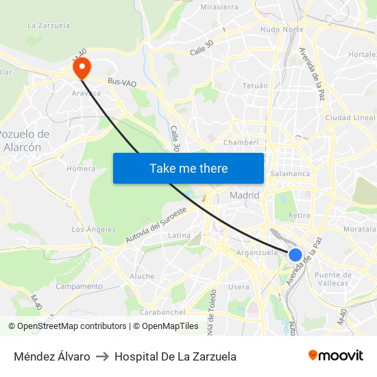 Méndez Álvaro to Hospital De La Zarzuela map