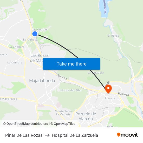 Pinar De Las Rozas to Hospital De La Zarzuela map