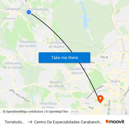 Torrelodones to Centro De Especialidades Carabanchel Alto map
