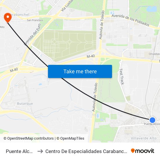 Puente Alcocer to Centro De Especialidades Carabanchel Alto map