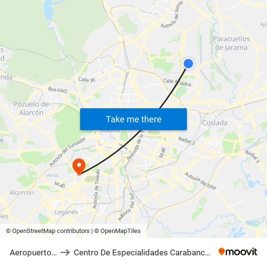 Aeropuerto T4 to Centro De Especialidades Carabanchel Alto map